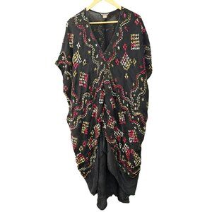 Vintage Paul Ropp Bohemian Silk Handstitched Kaftan One Size Art to Wear Rare